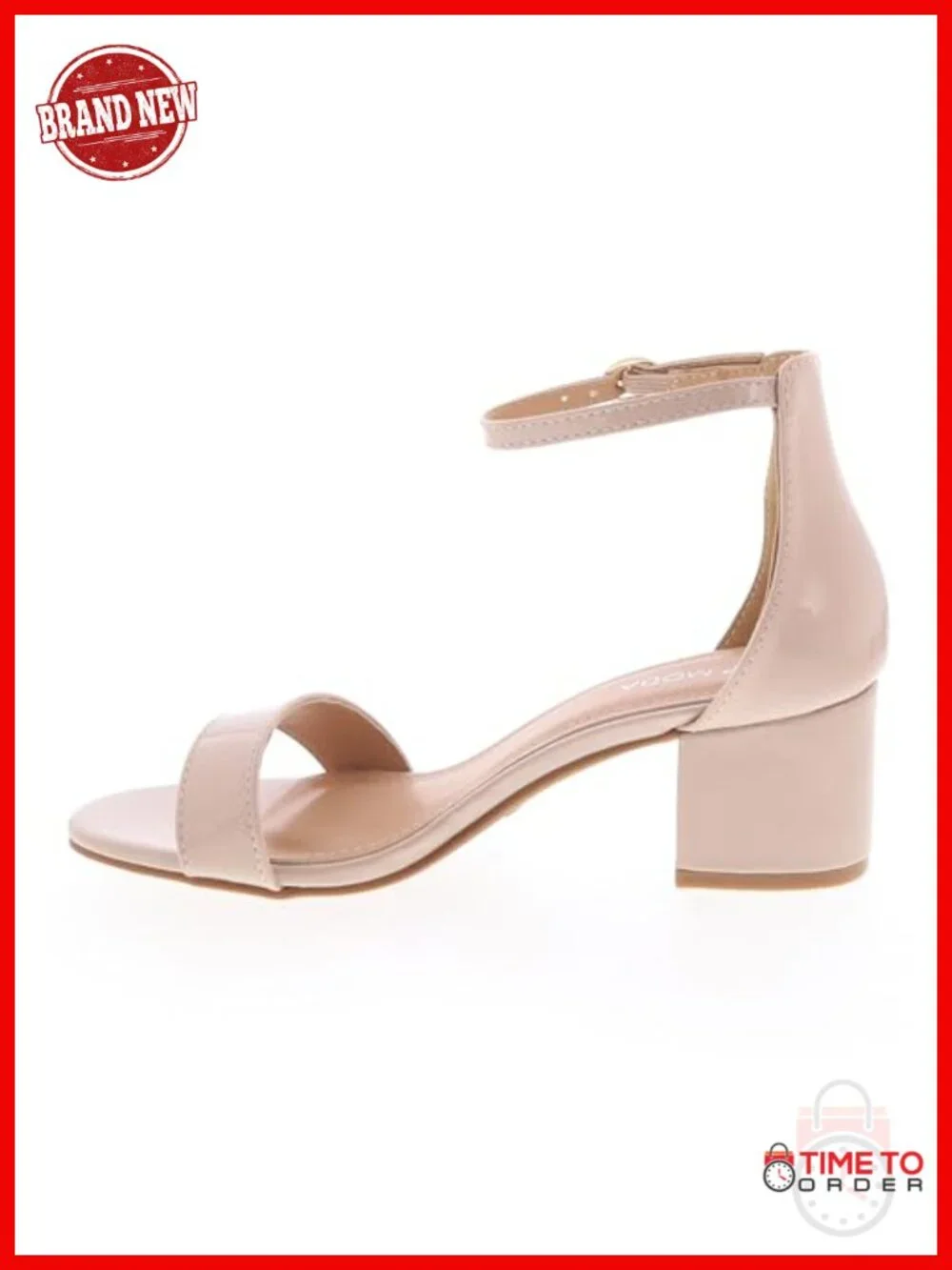 Faux Patent Block Heel Ankle Strap Sandal for Wedding Party Prom Evening